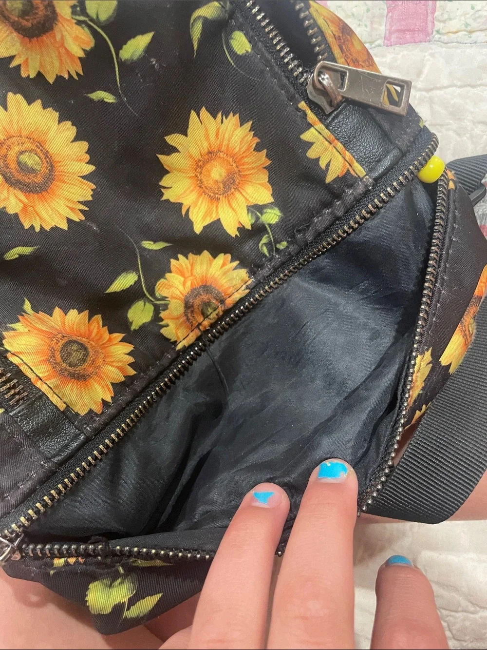 Sunflower Print Mini Backpack - Black